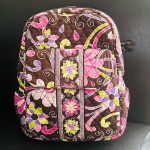 Vera Bradley Pink and Brown Quilted Backpack with Floral Design